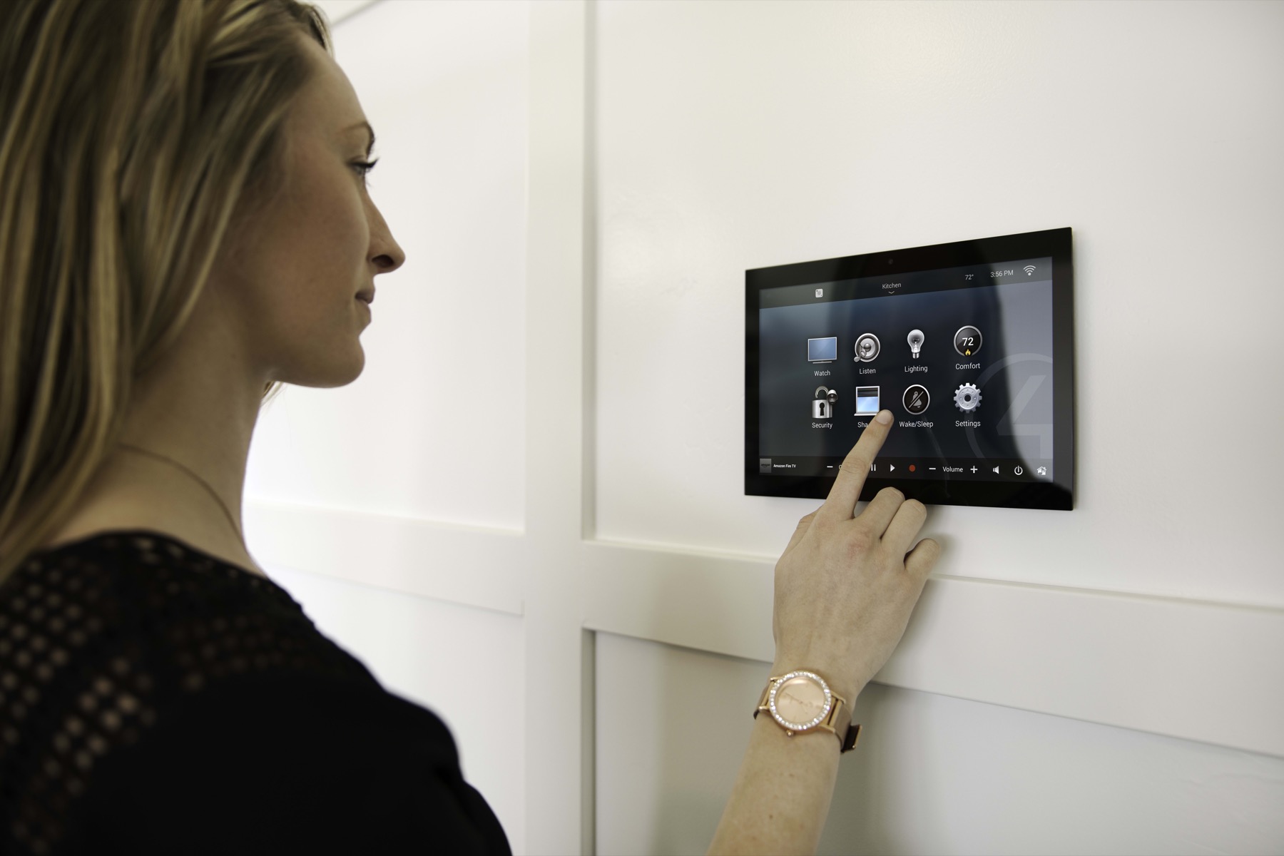 Integrated touchscreen providing access to home security and surveillance