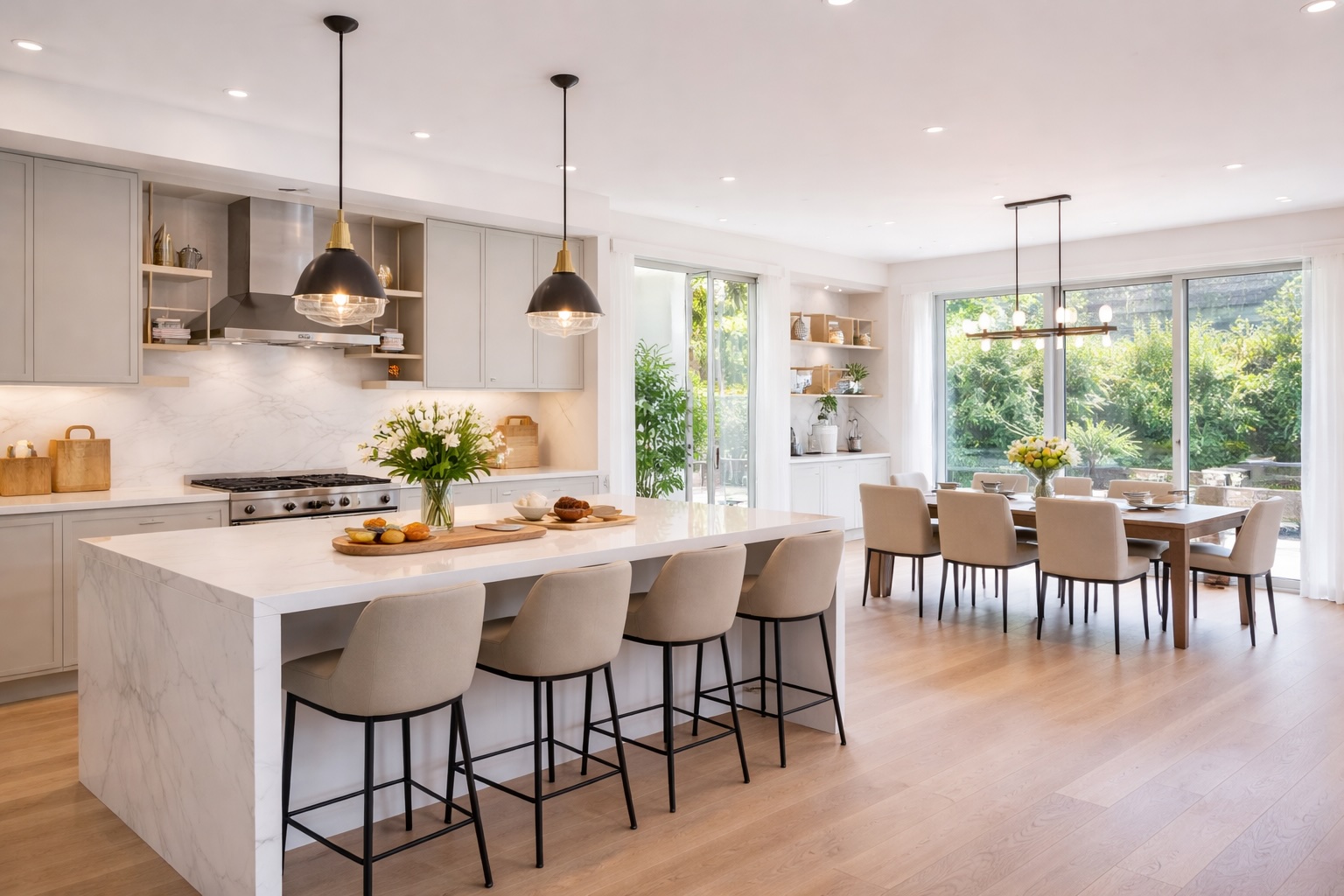 Layered architectural lighting in a contemporary kitchen